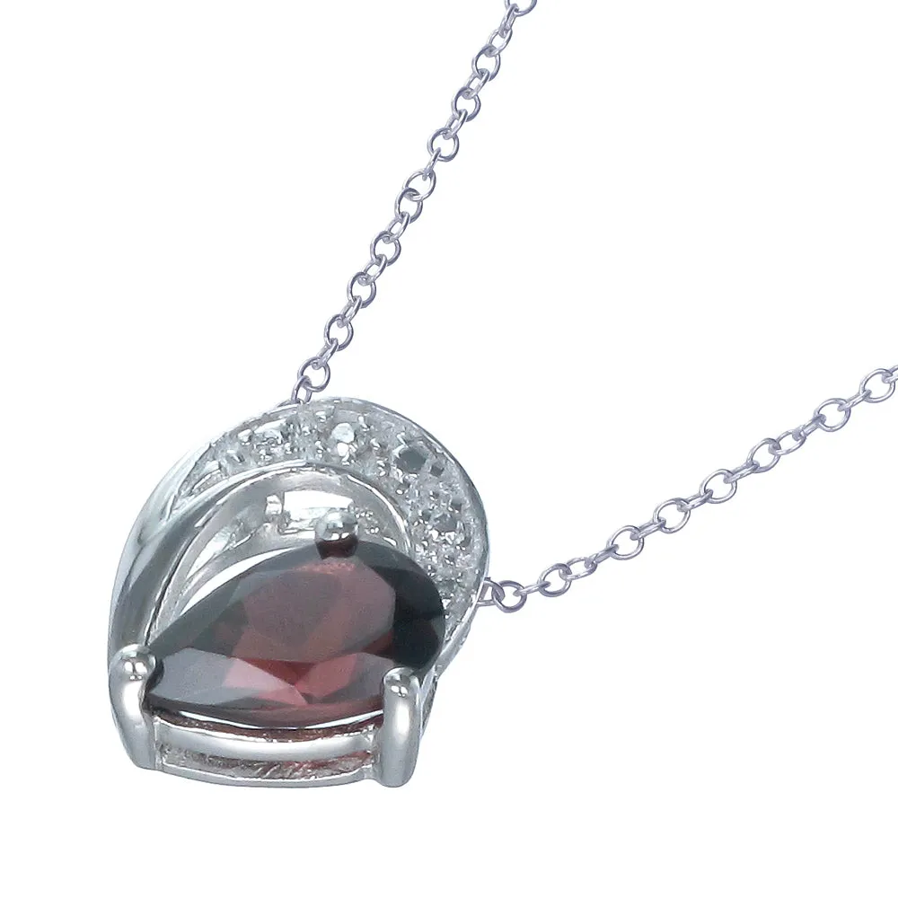 0.90 cttw Garnet Pendant Necklace .925 Sterling Silver With Rhodium 8x6 MM Pear