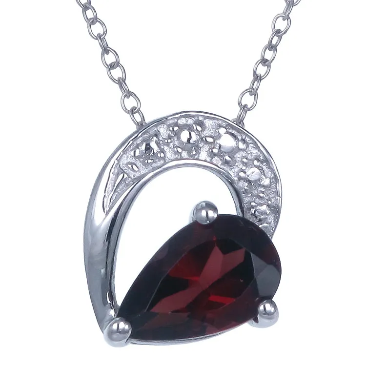 0.90 cttw Garnet Pendant Necklace .925 Sterling Silver With Rhodium 8x6 MM Pear