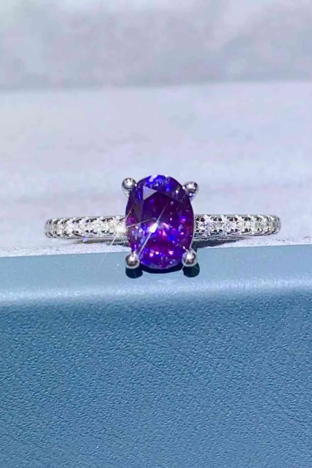 1 Carat Purple Moissanite 4-Prong Ring