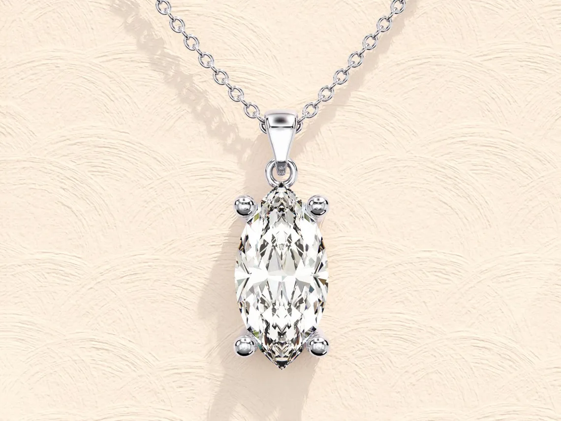 1.0 CT Marquise Moissanite Diamond Solitaire Necklace