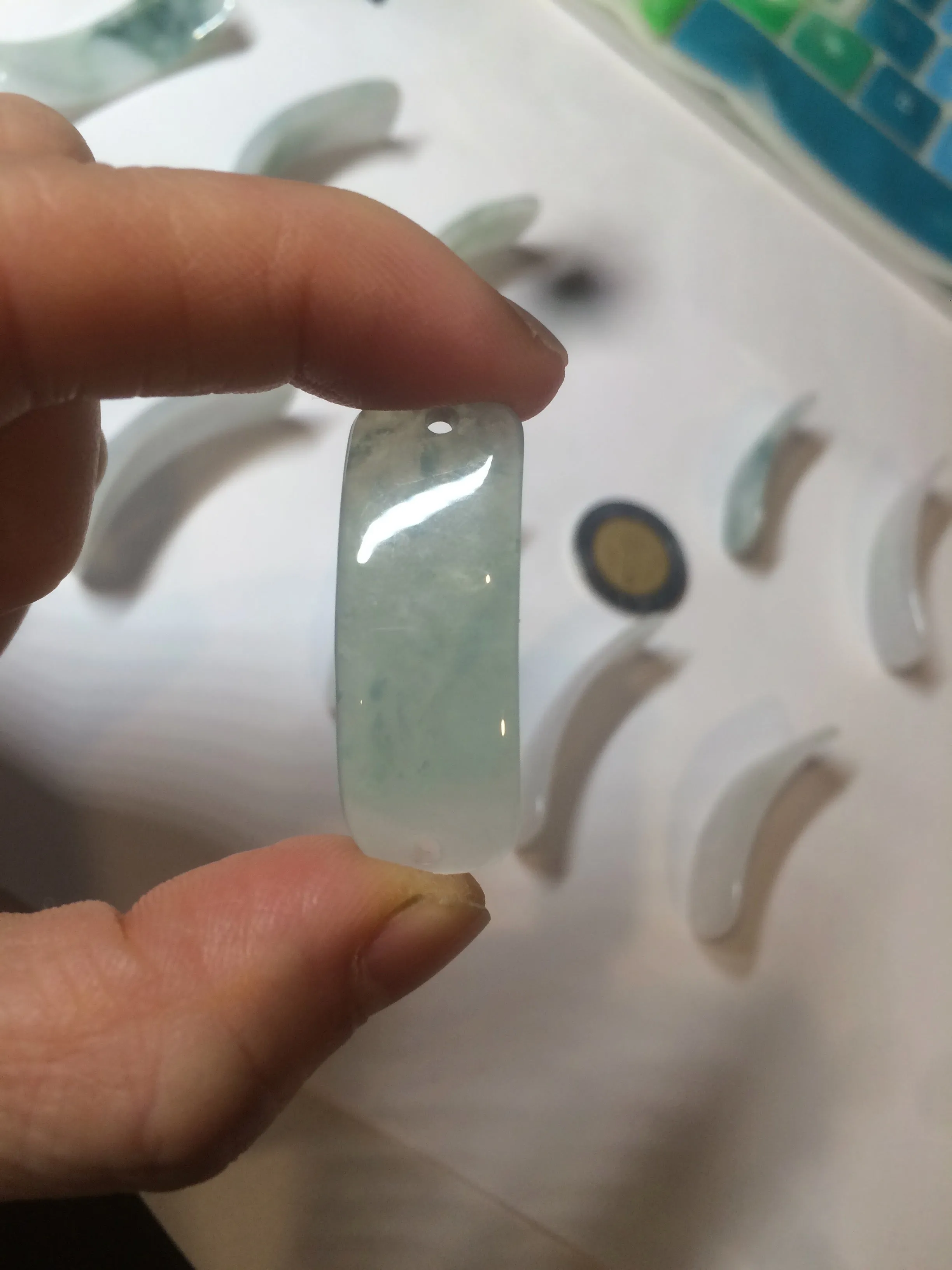 100% natural type A icy watery light green white jadeite jade rectangle bead/craft supplies BG9