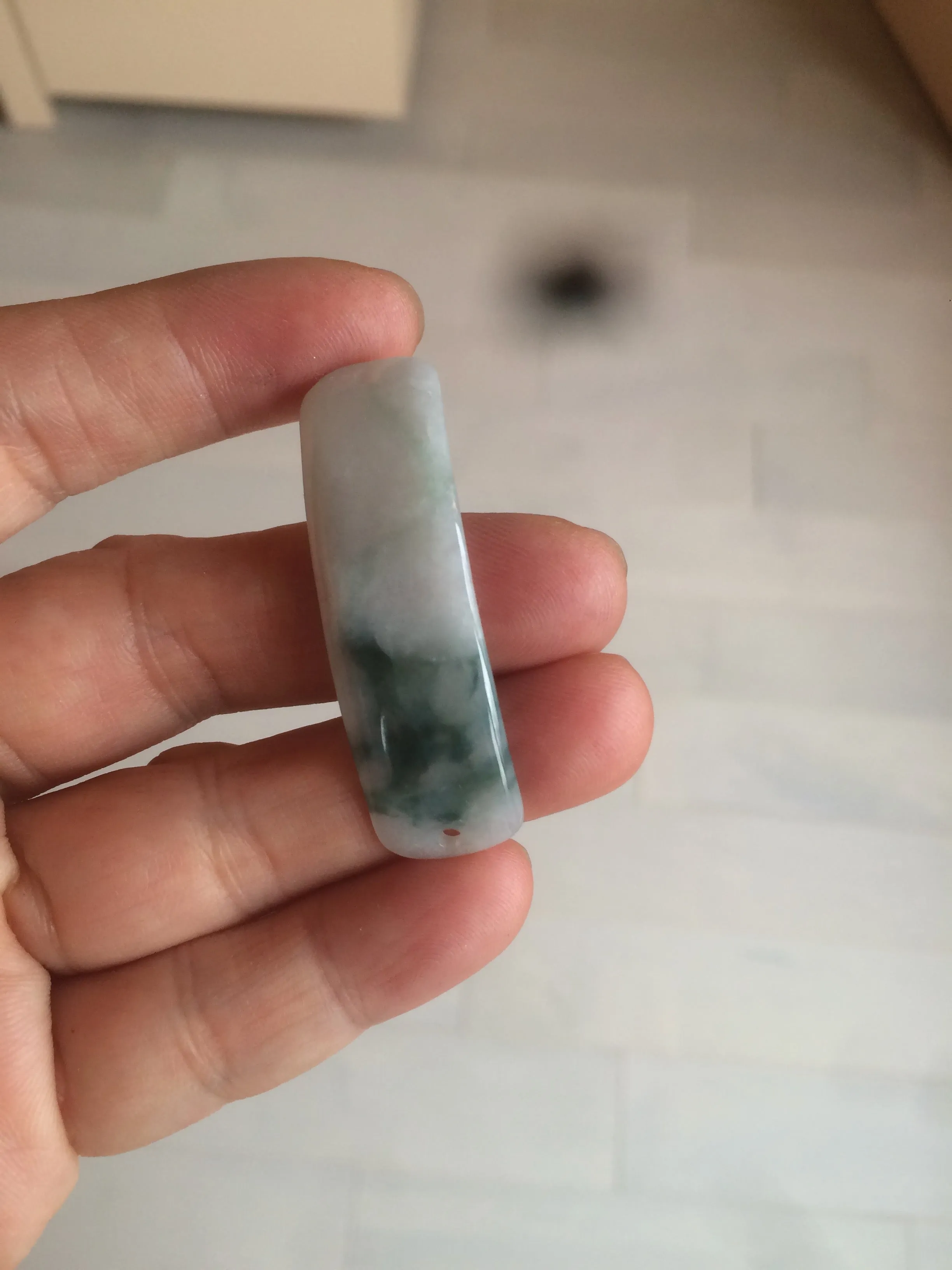 100% natural type A icy watery light green white jadeite jade rectangle bead/craft supplies BG9