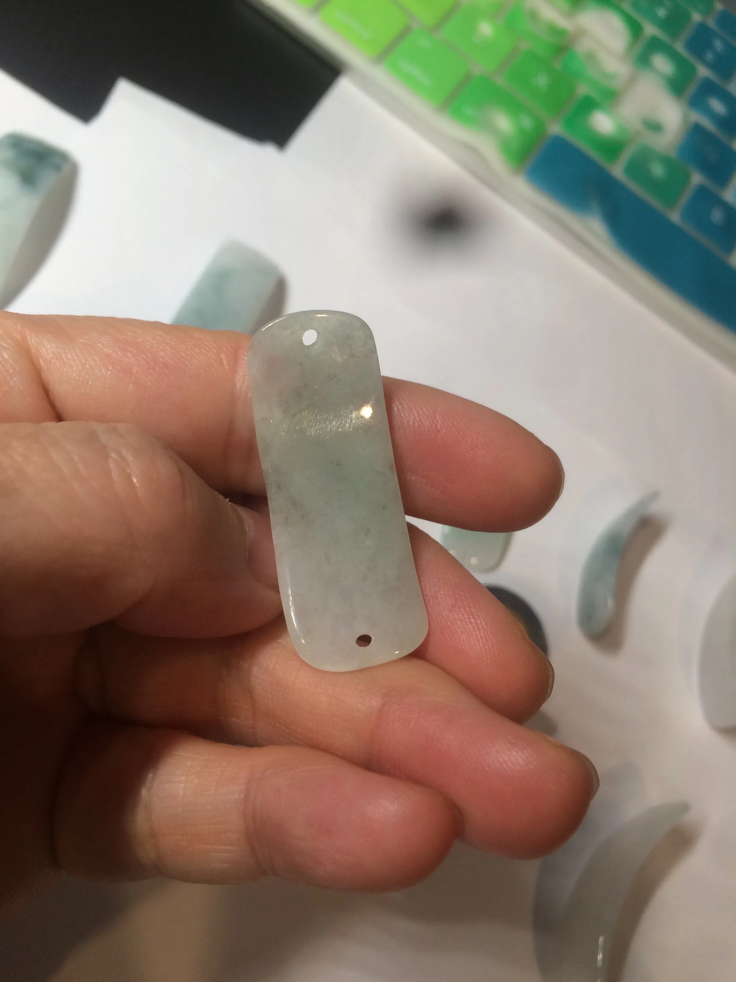 100% natural type A icy watery light green white jadeite jade rectangle bead/craft supplies BG9