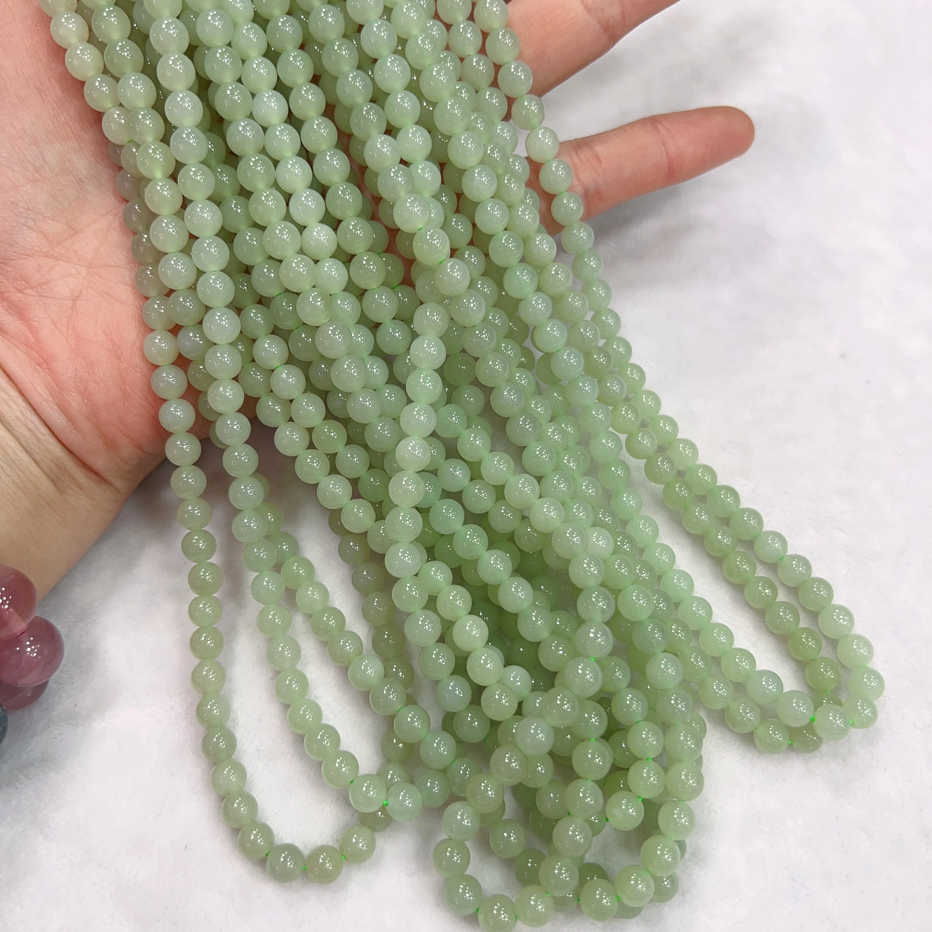 108 Light Green Nephrite Prayer Beads 6mm Round Bead Strands for DIY Jewelry Projects