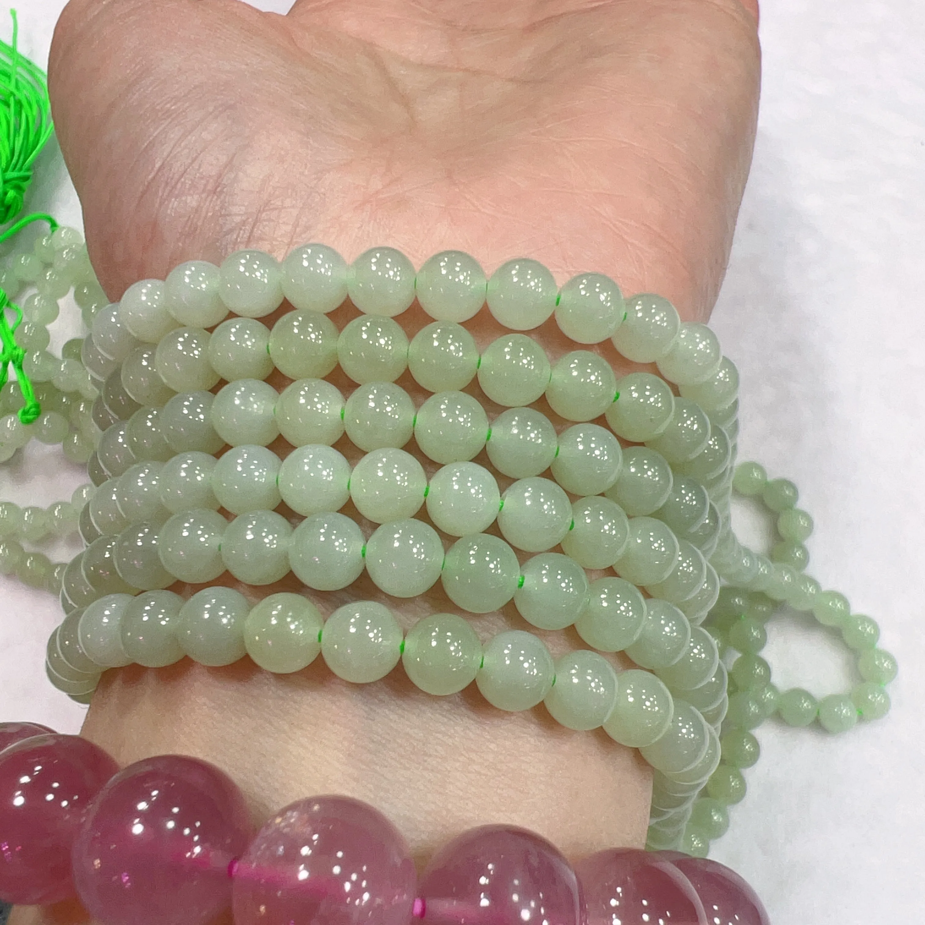 108 Light Green Nephrite Prayer Beads 6mm Round Bead Strands for DIY Jewelry Projects