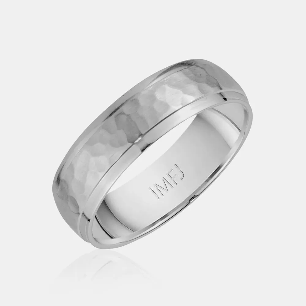 10K Brushed Center Hammered Wedding Band