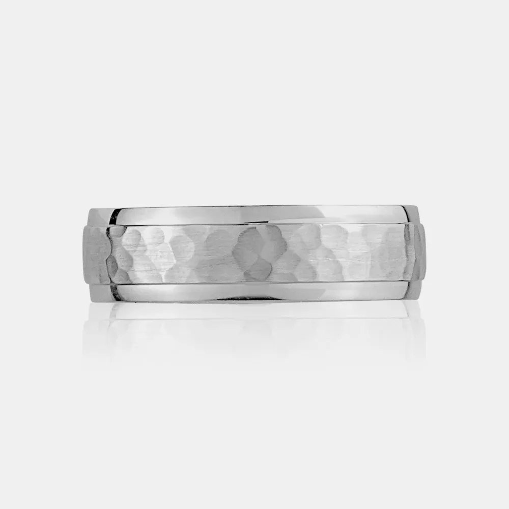 10K Brushed Center Hammered Wedding Band