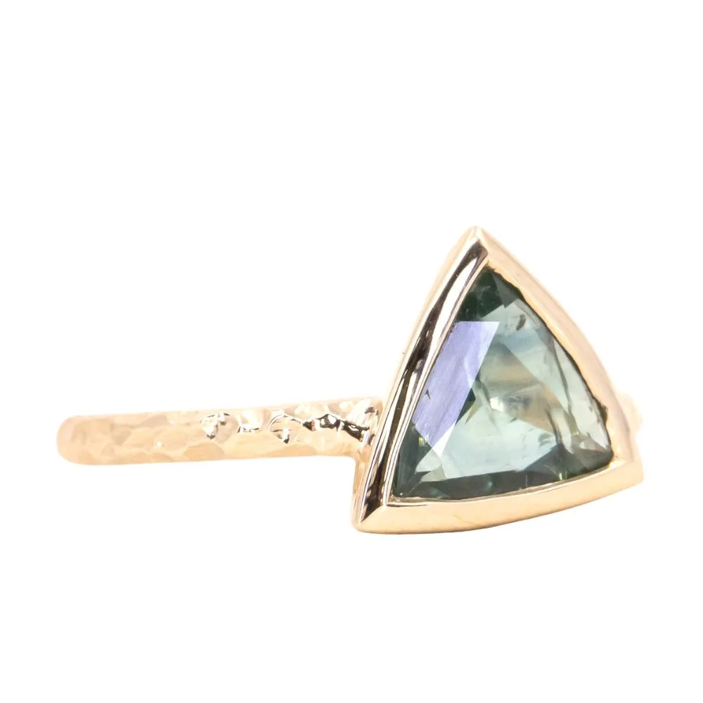 1.24ct Geo Slice Teal Green Sapphire Evergreen Low Profile Bezel Solitaire Ring in 14k Yellow Gold