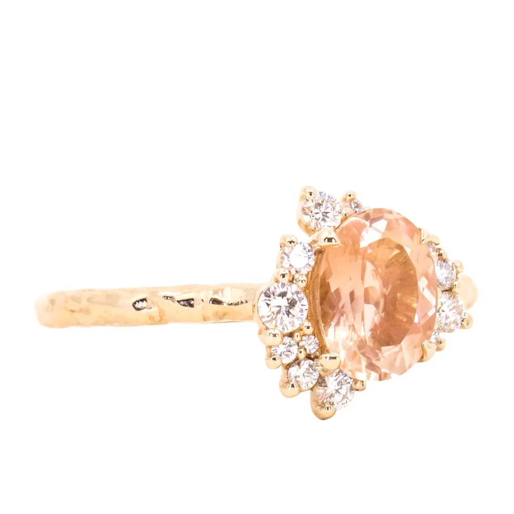 1.25ct Oval Sunstone Asymmetrical Evergreen Cluster Ring In 14k Yellow Gold