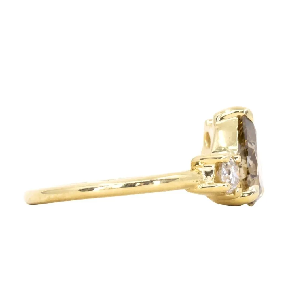 1.47ct Pear Champagne Diamond Low Profile Antique Diamond Cluster Ring in 18K Yellow Gold