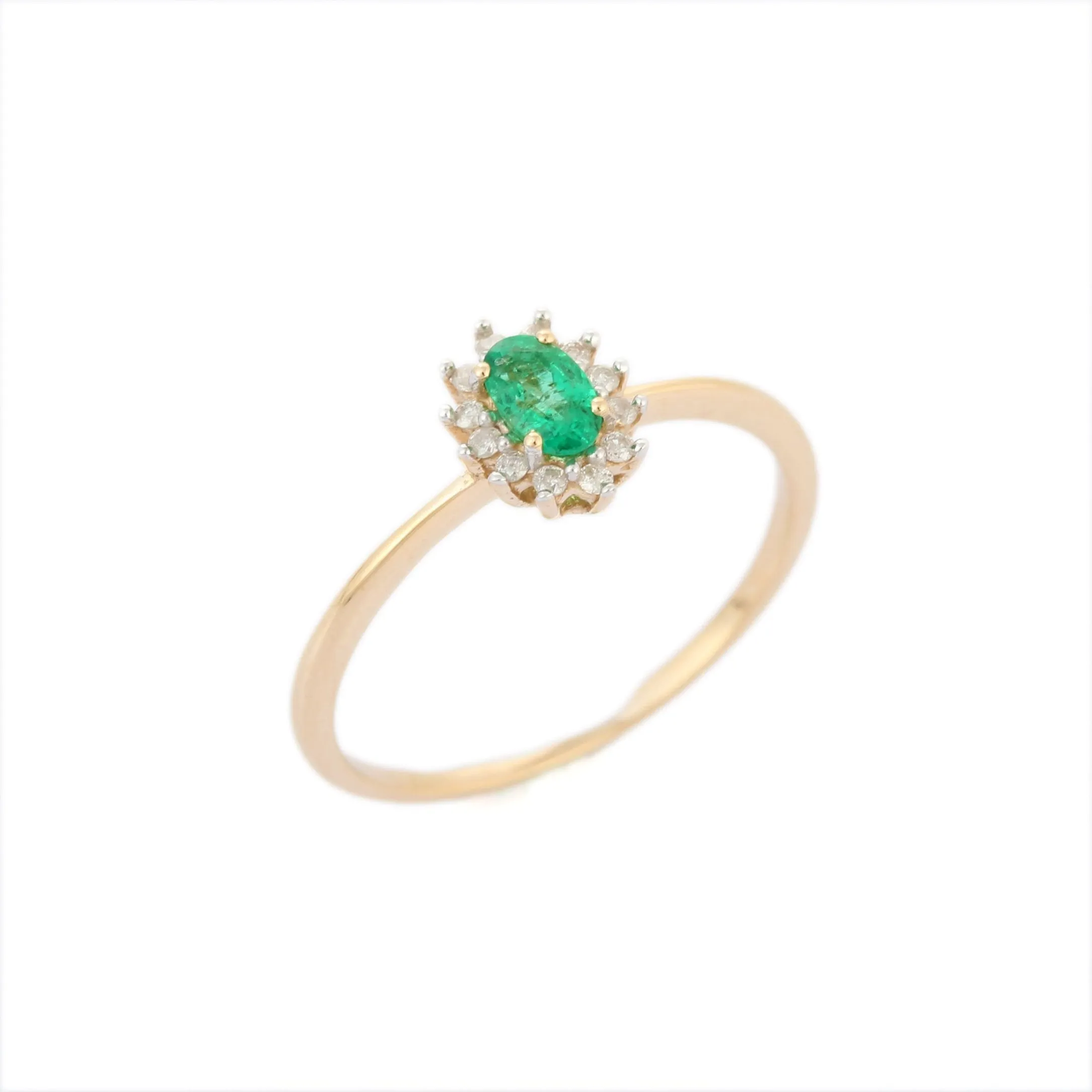 14K Gold Emerald & Diamond Engagement Ring