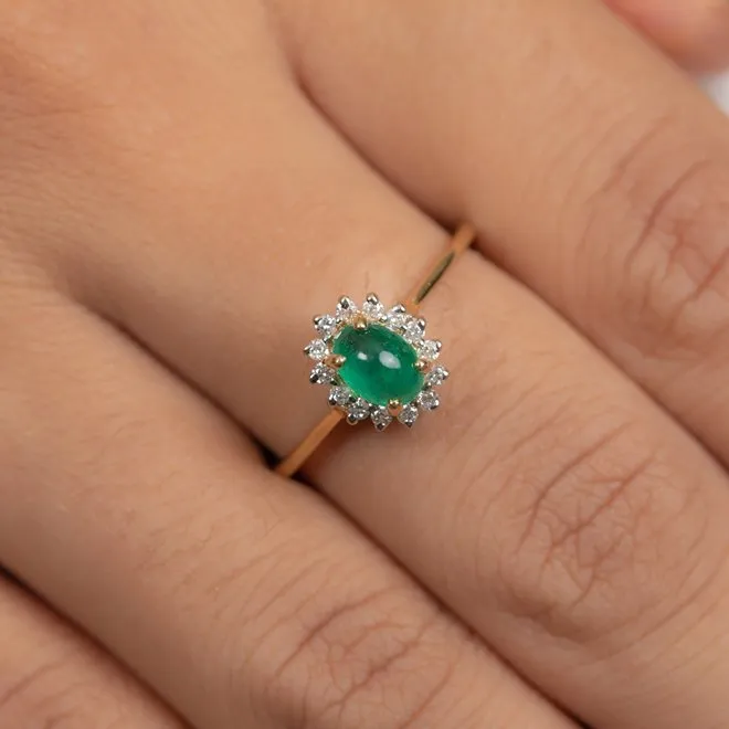 14K Gold Emerald & Diamond Engagement Ring