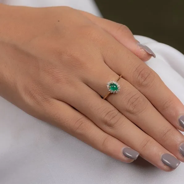 14K Gold Emerald & Diamond Engagement Ring