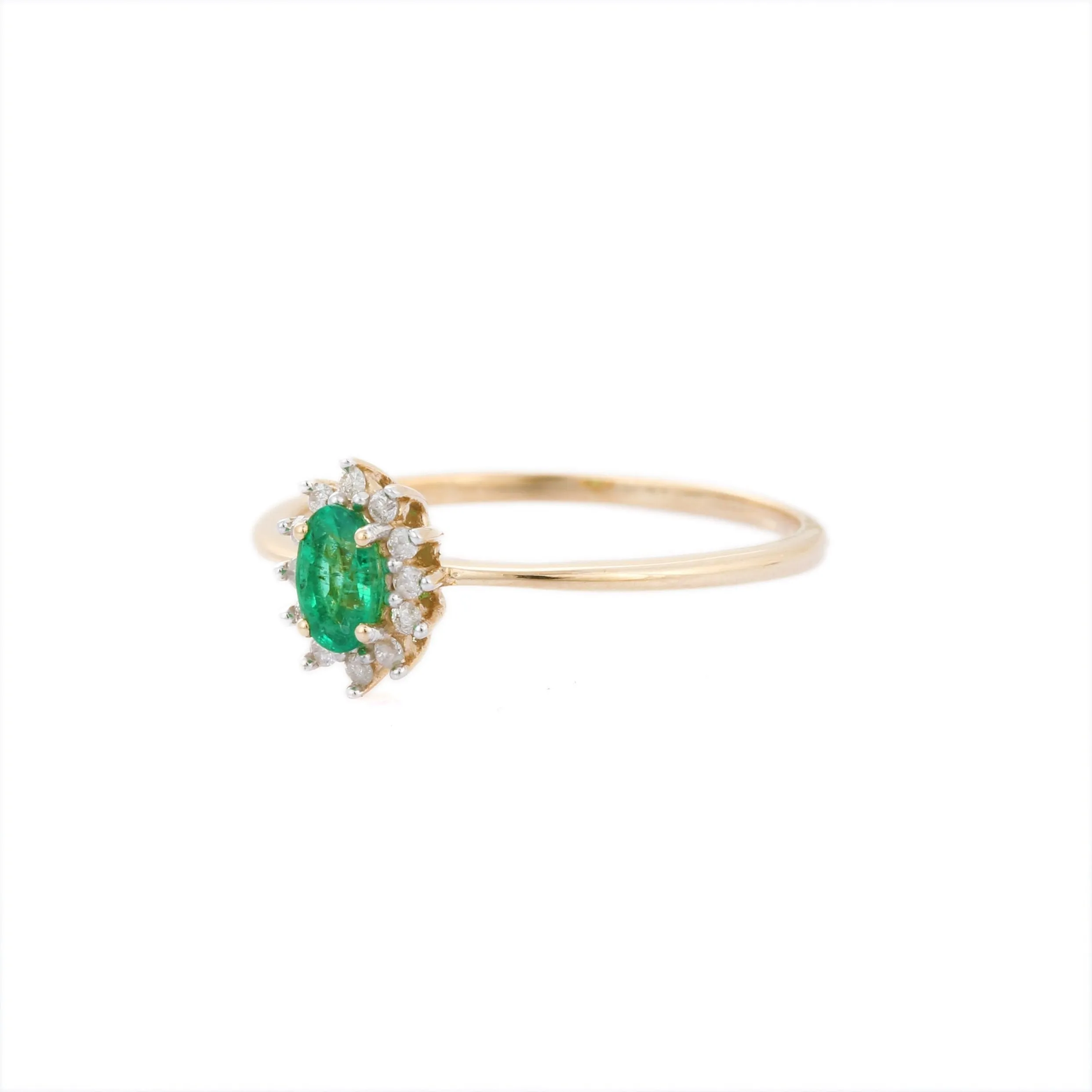 14K Gold Emerald & Diamond Engagement Ring