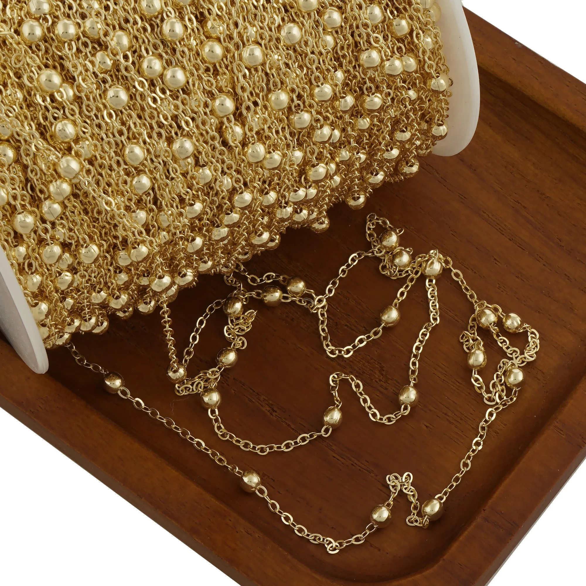 14k Gold Filled Beaded Chain - Unfinished for Custom Jewelry Making - Ideal for Bracelets & Necklaces 6 feet 104048