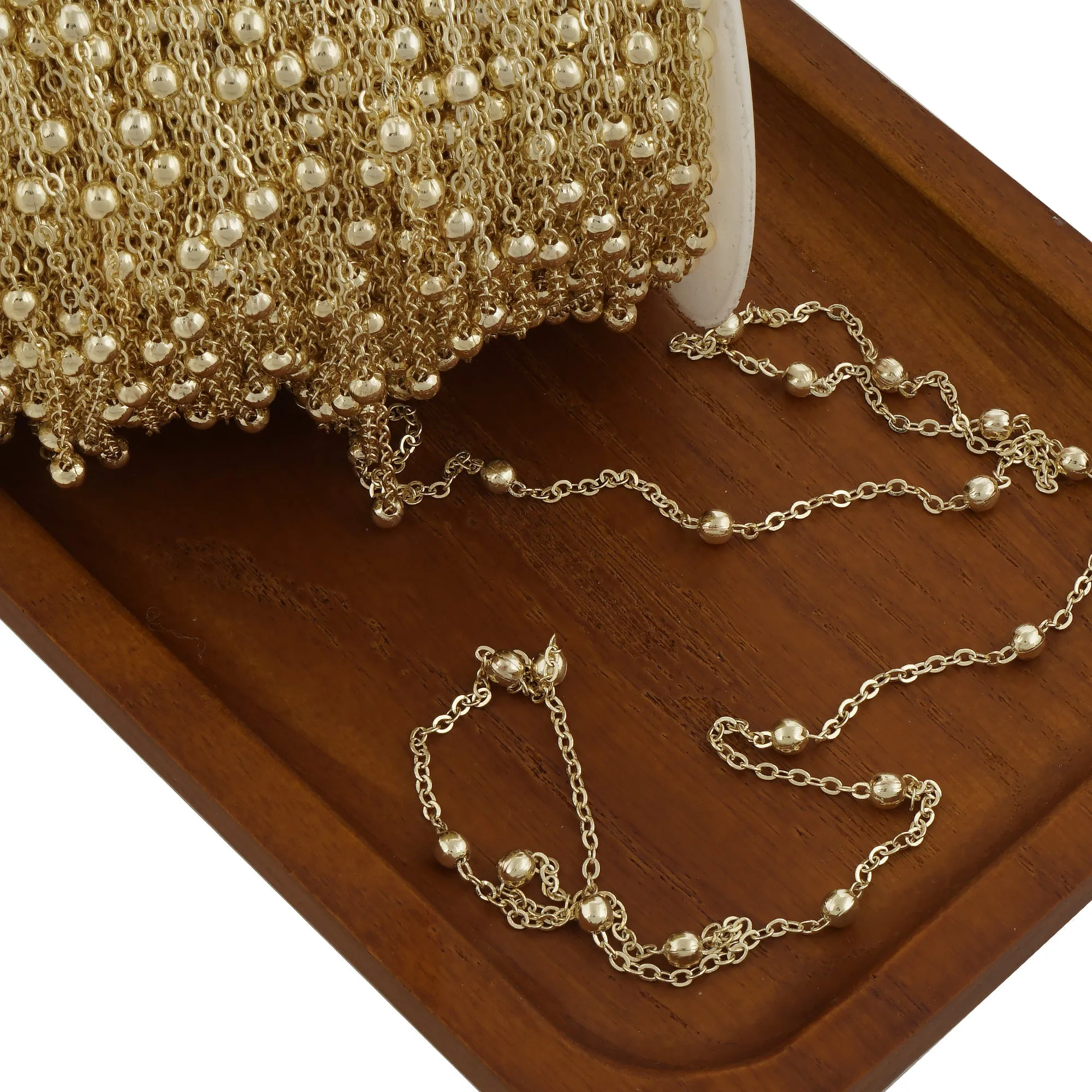 14k Gold Filled Beaded Chain - Unfinished for Custom Jewelry Making - Ideal for Bracelets & Necklaces 6 feet 104048