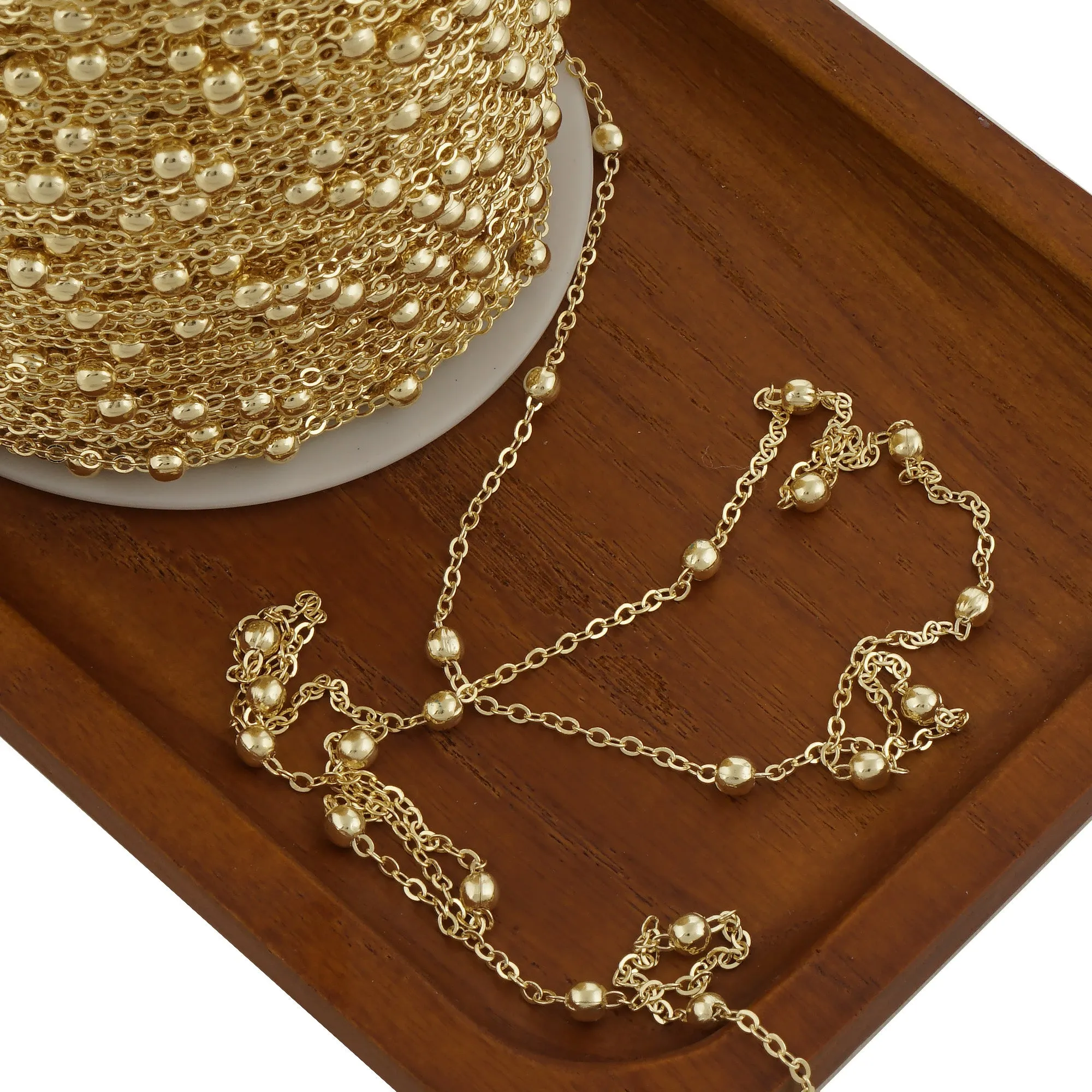 14k Gold Filled Beaded Chain - Unfinished for Custom Jewelry Making - Ideal for Bracelets & Necklaces 6 feet 104048