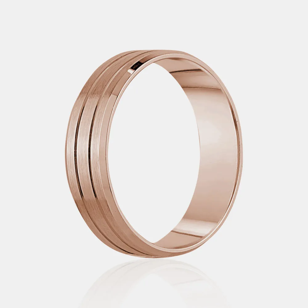 14K High Polished & Brushed Center Lines Wedding Band