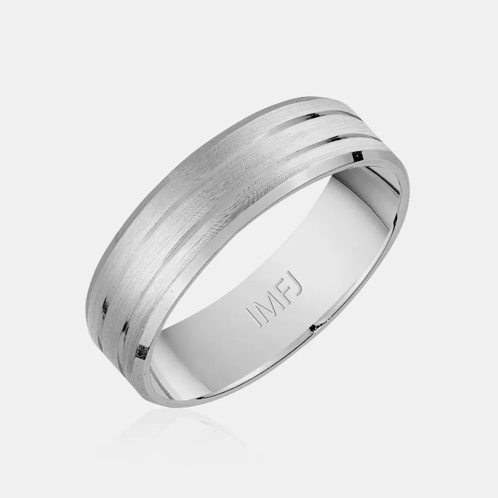 14K High Polished & Brushed Center Lines Wedding Band