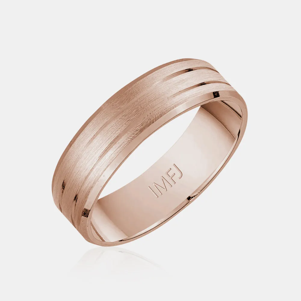 14K High Polished & Brushed Center Lines Wedding Band