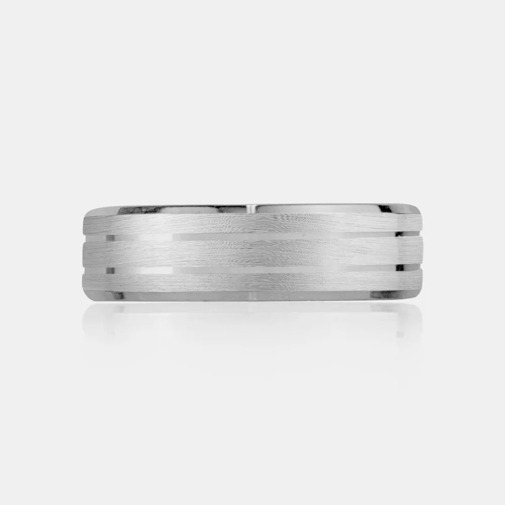 14K High Polished & Brushed Center Lines Wedding Band