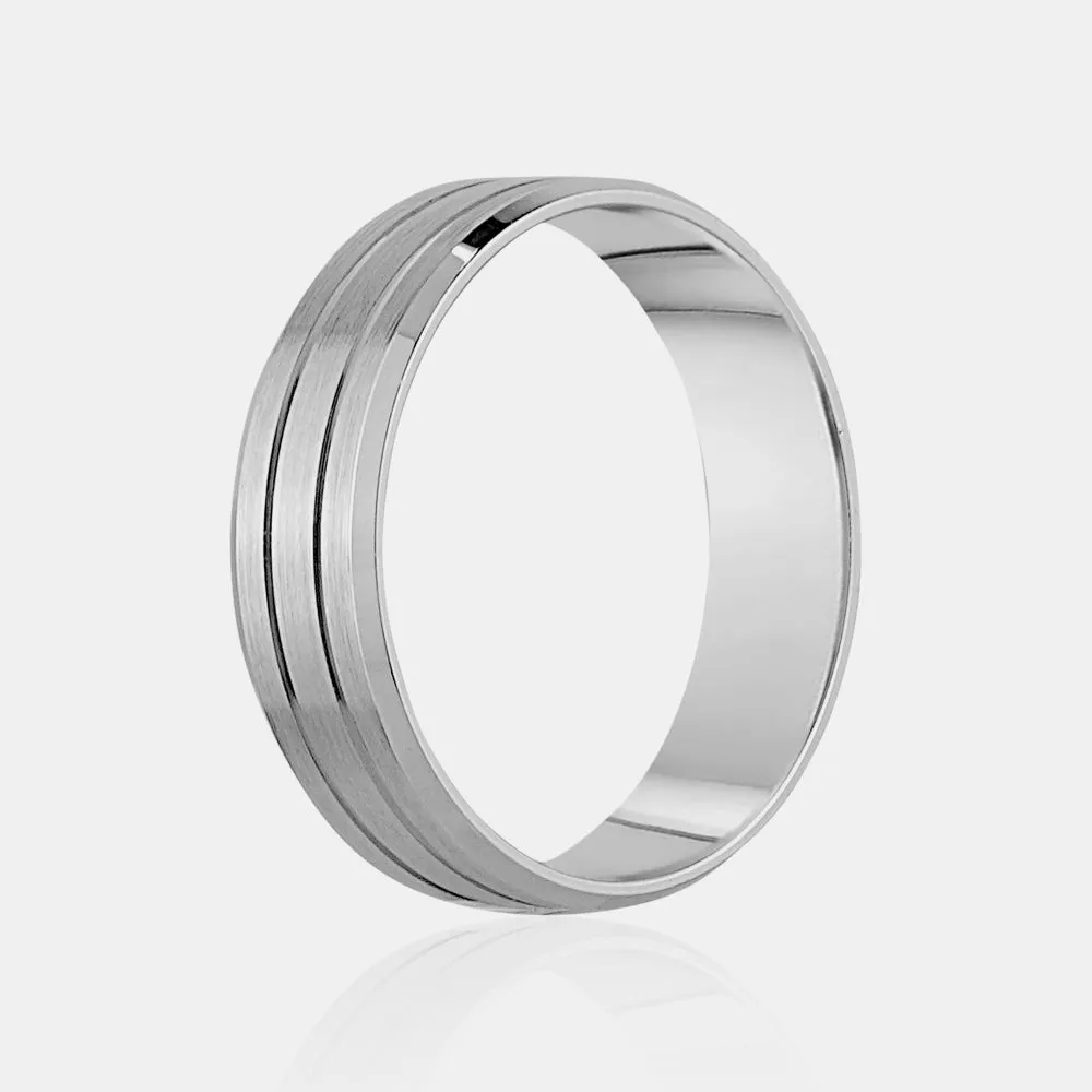 14K High Polished & Brushed Center Lines Wedding Band