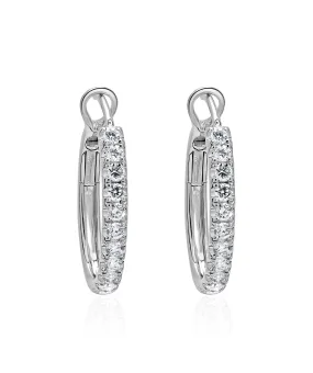 14K White Gold Diamond Hoop Earrings