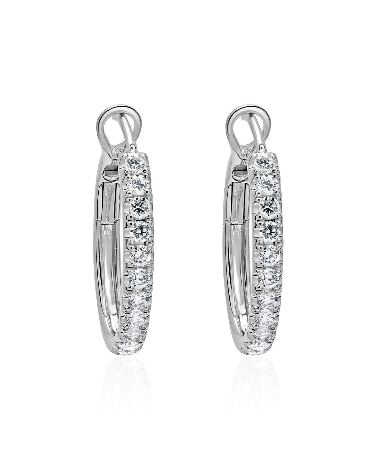 14K White Gold Diamond Hoop Earrings