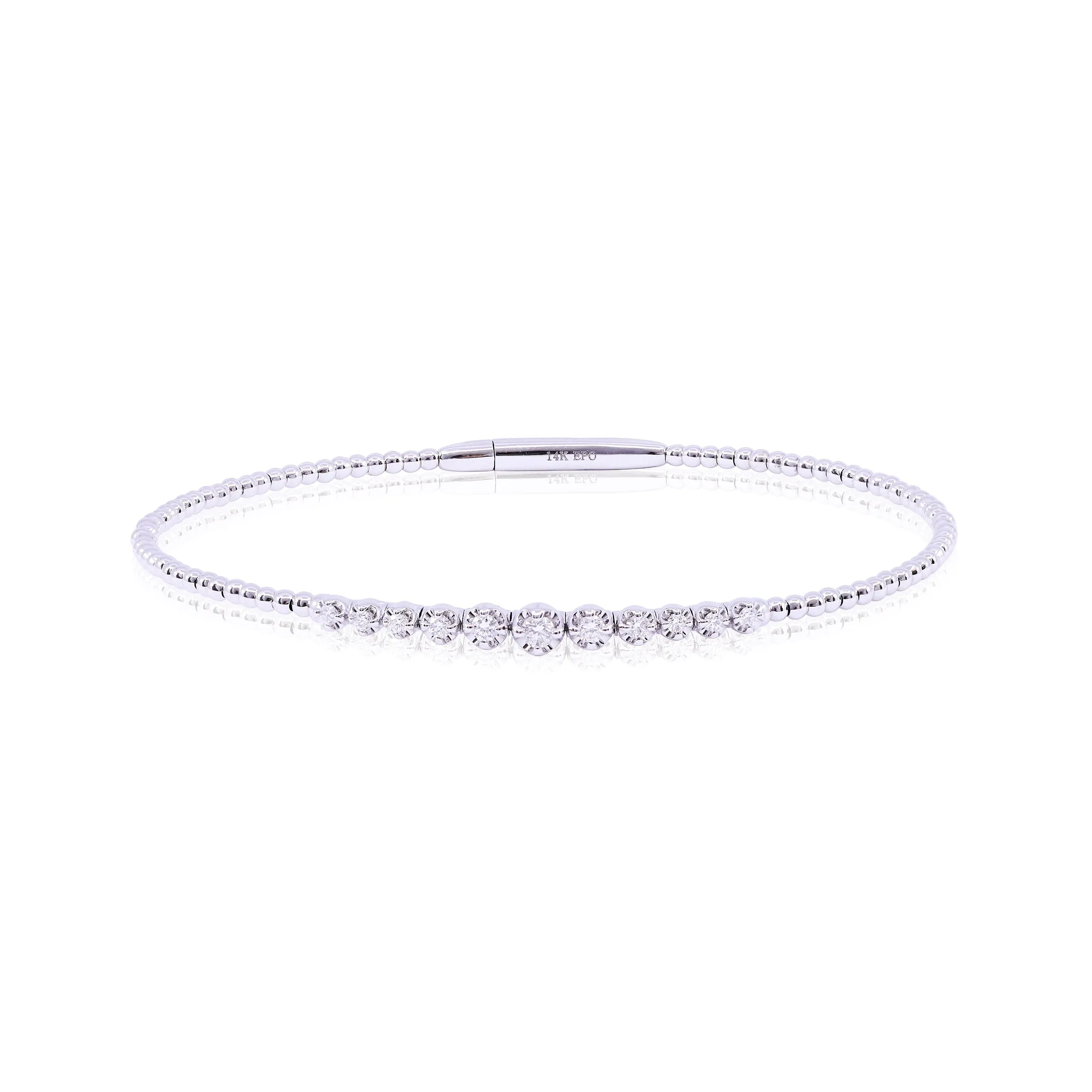 14K WHITE GOLD GRADUATED DIAMOND BEAD BANGLE BRACELET - 0.26CTW