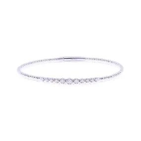 14K WHITE GOLD GRADUATED DIAMOND BEAD BANGLE BRACELET - 0.26CTW