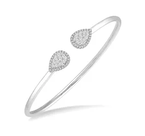 14k White Gold Open Cuff Bangle With Diamonds