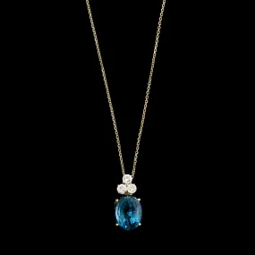 14K Yellow Gold Estate Blue Topaz and Diamond Pendant Necklace