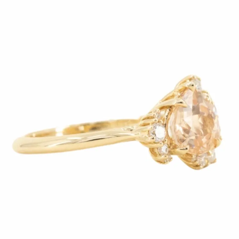 1.64ct Peach Sapphire and Asymmetrical Diamond Cluster Ring in 14k Yellow Gold