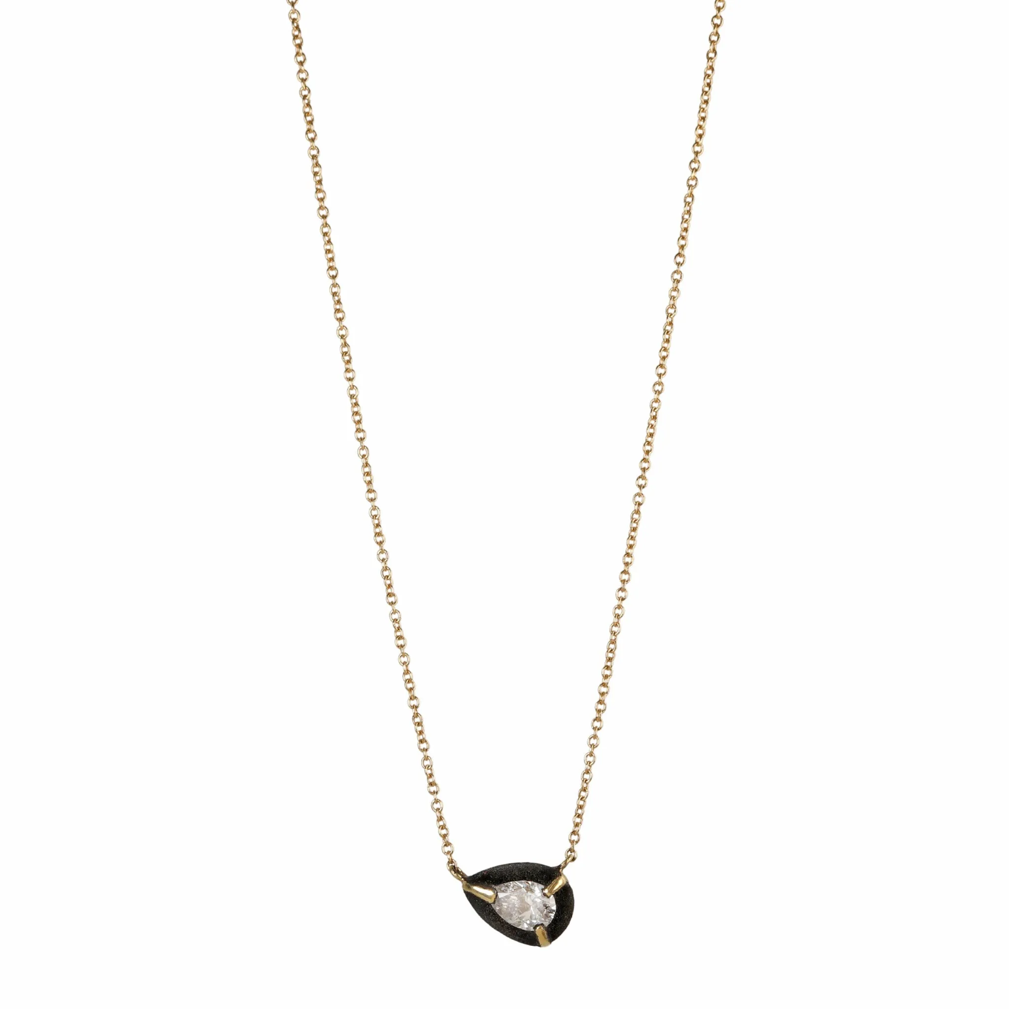 18K Gold Blackened Pear Shaped Diamond Necklace