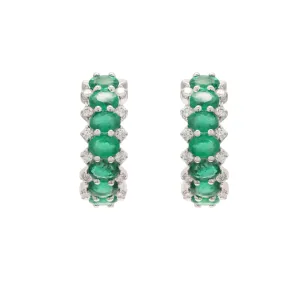 18K Gold Emerald Diamond Designer Hoop Earrings