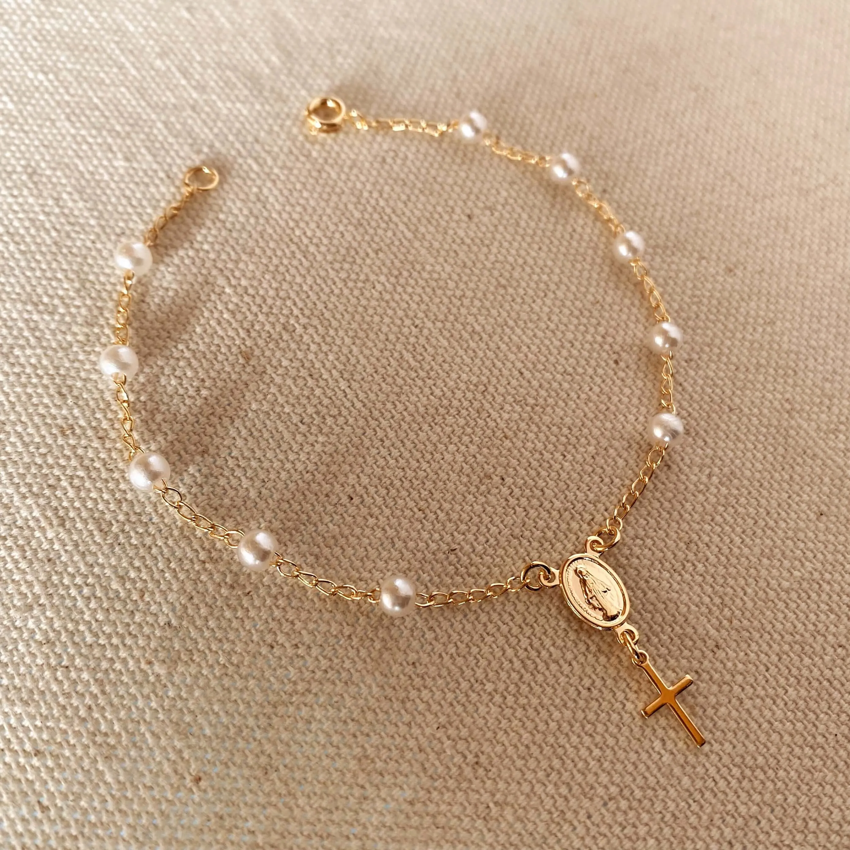 18k Gold Filled Pearl Rosary Bracelet