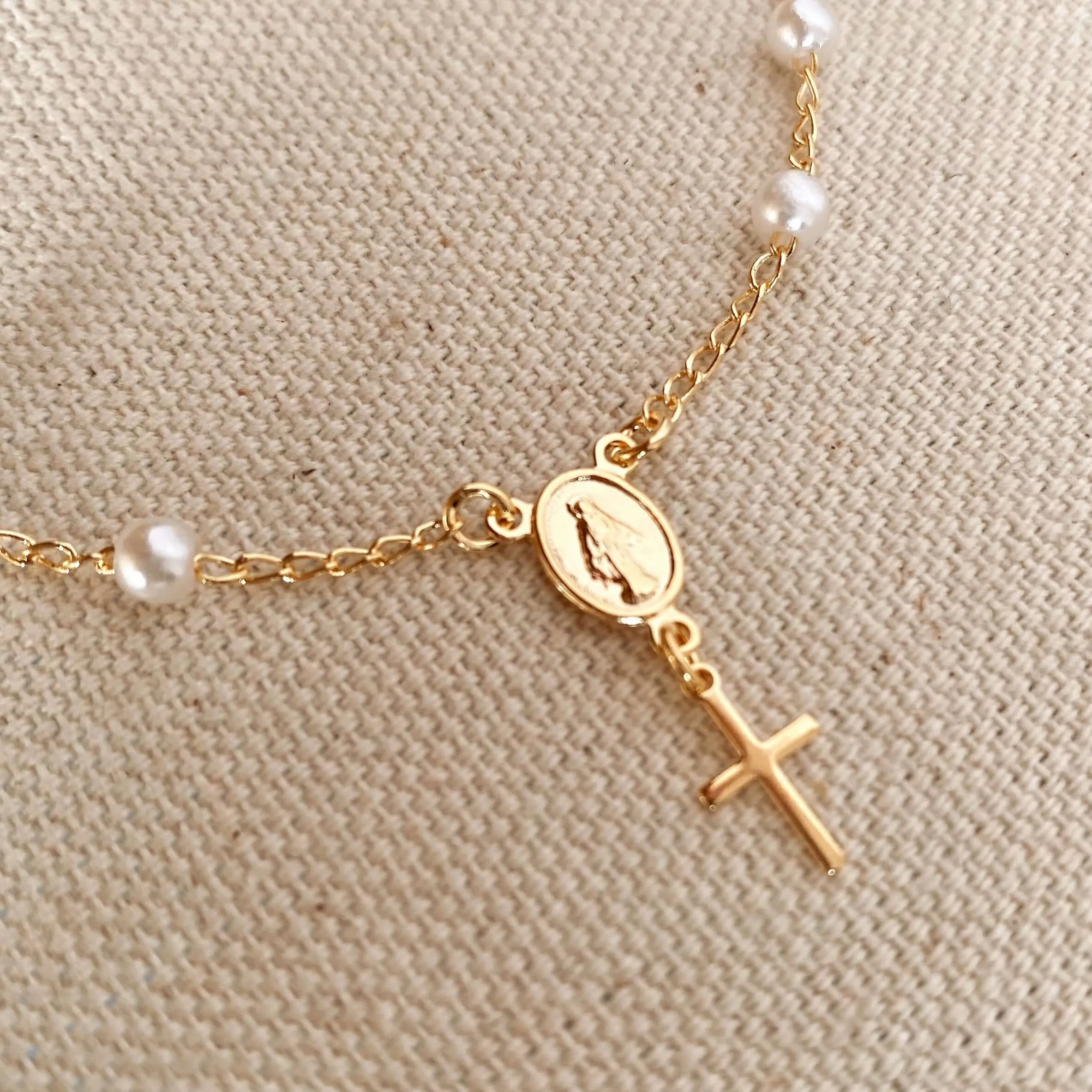 18k Gold Filled Pearl Rosary Bracelet