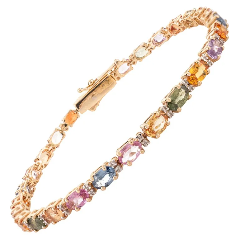 18K Gold Multi Sapphire Tennis Bracelet