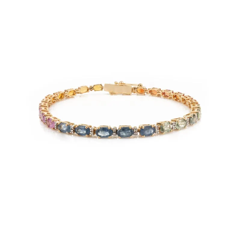 18K Gold Multi Sapphire Tennis Bracelet