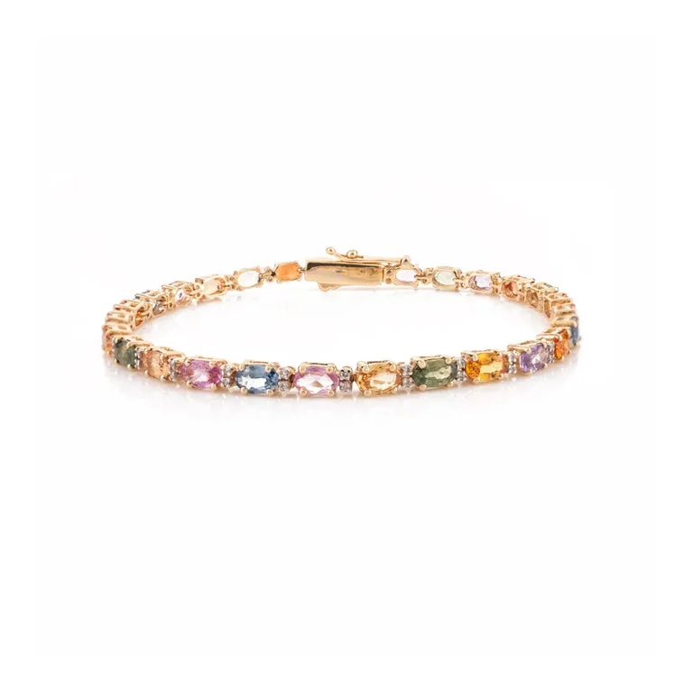 18K Gold Multi Sapphire Tennis Bracelet