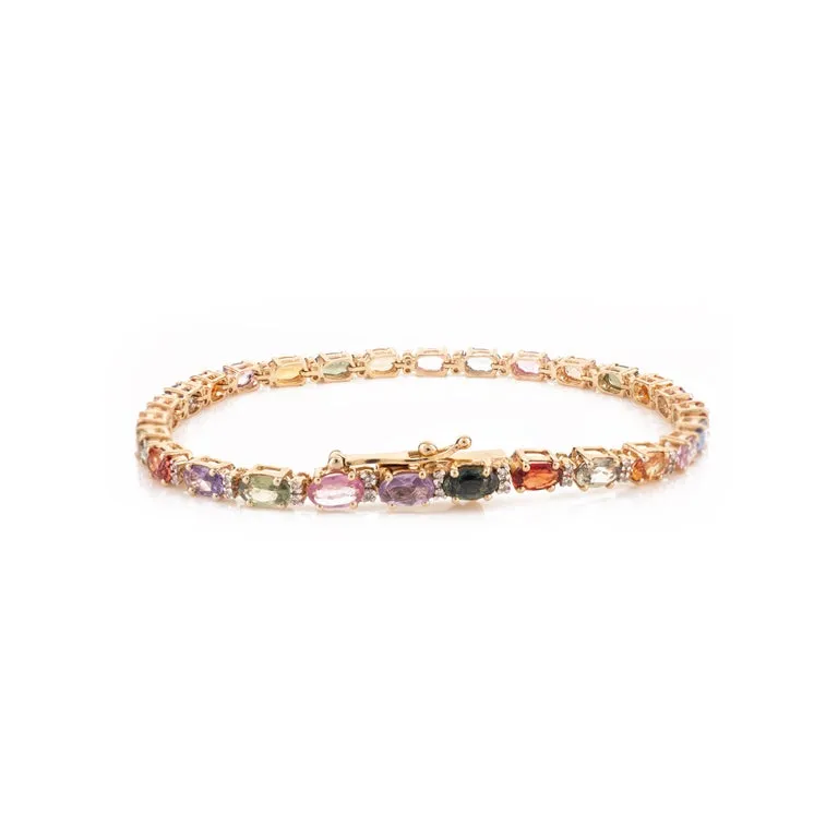 18K Gold Multi Sapphire Tennis Bracelet