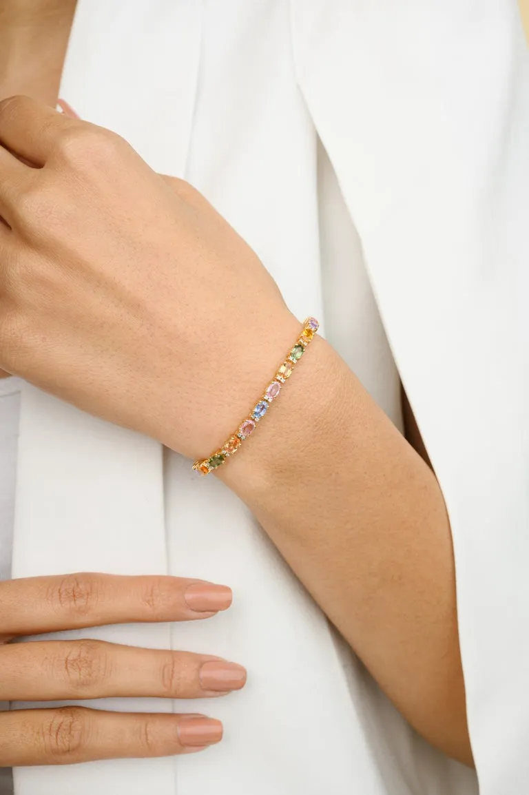 18K Gold Multi Sapphire Tennis Bracelet