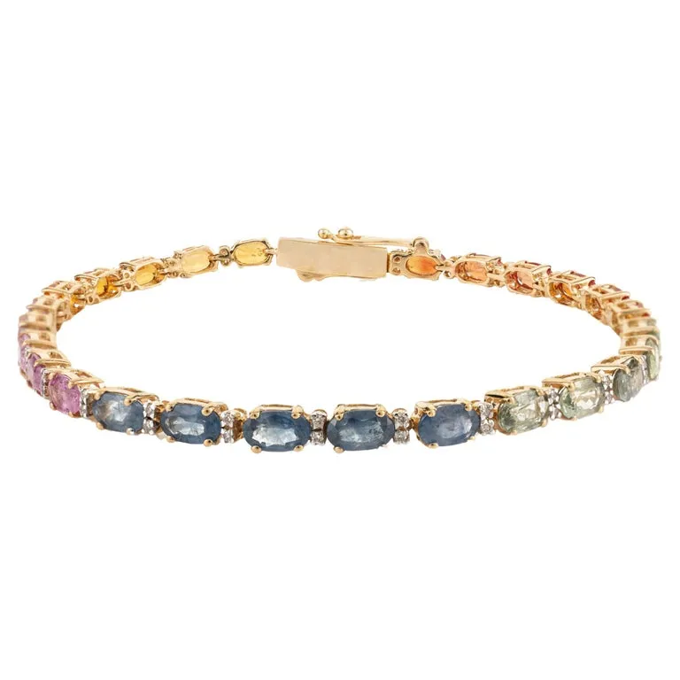 18K Gold Multi Sapphire Tennis Bracelet