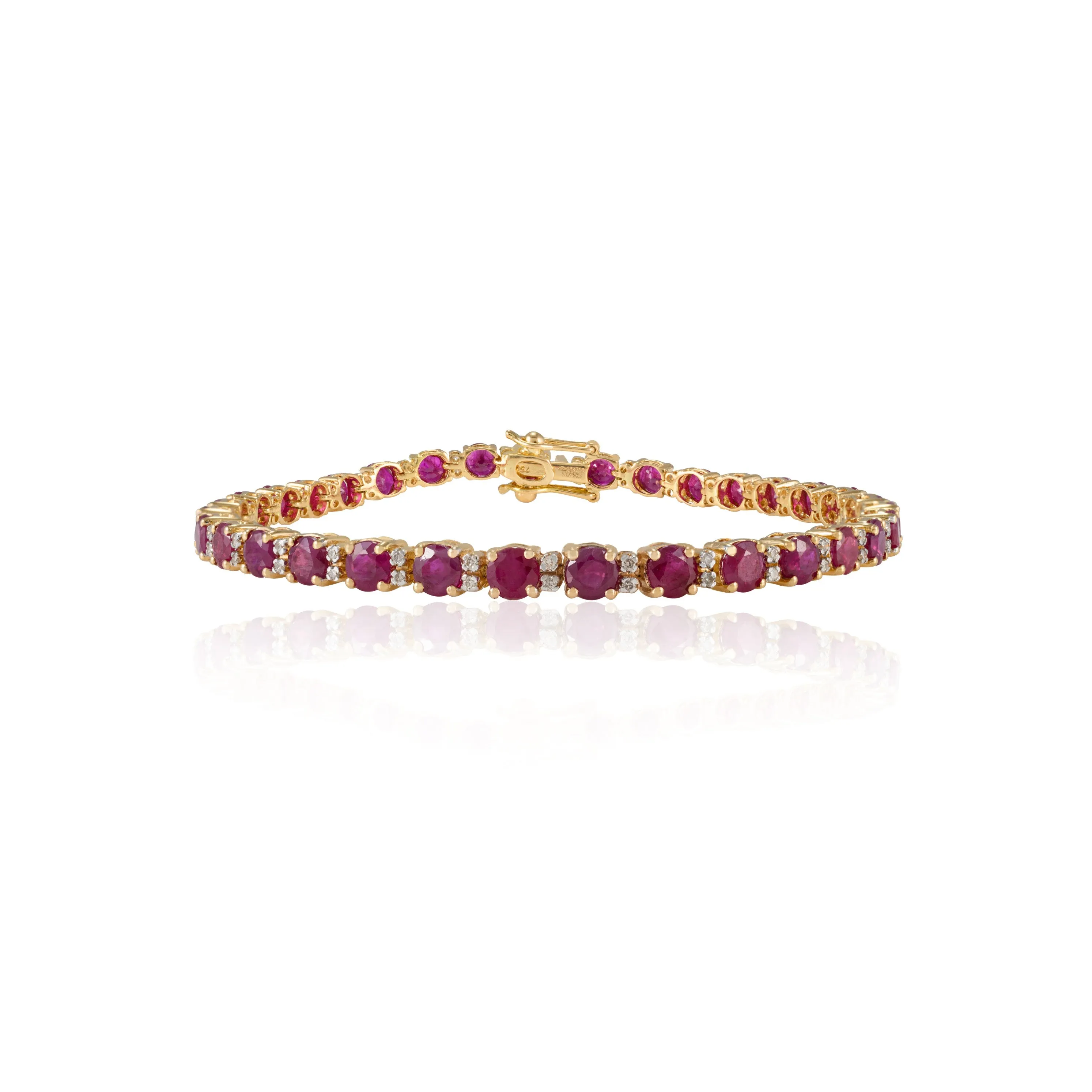 18K Gold Round Ruby Diamond Tennis Bracelet