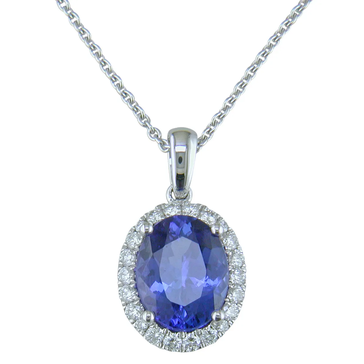 18k Gold Tanzanite Diamond Halo Necklace