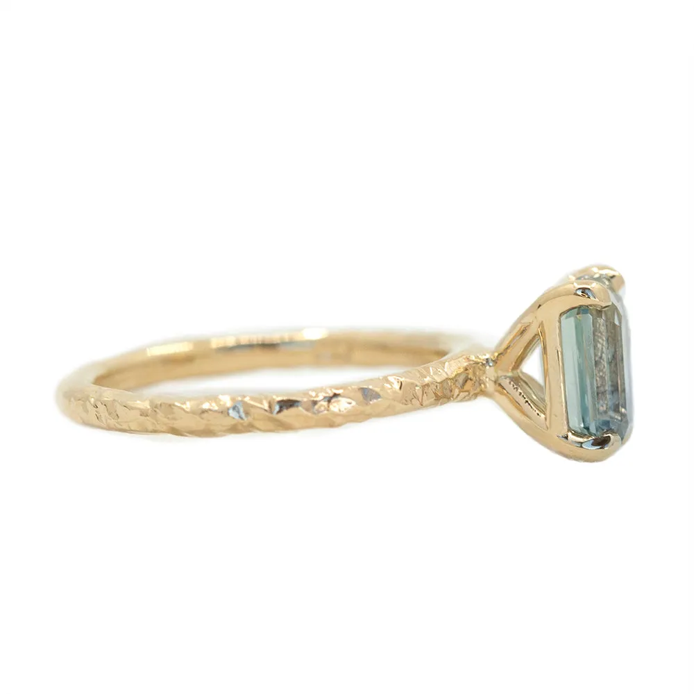 1.91ct Emerald Cut Montana Sapphire Evergreen Solitaire Ring in 14k Yellow Gold