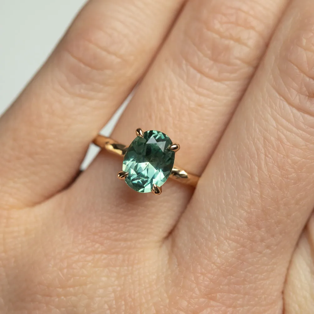 2.23ct Oval Seafoam Montana Sapphire Evergreen Solitaire in 14k Yellow Gold