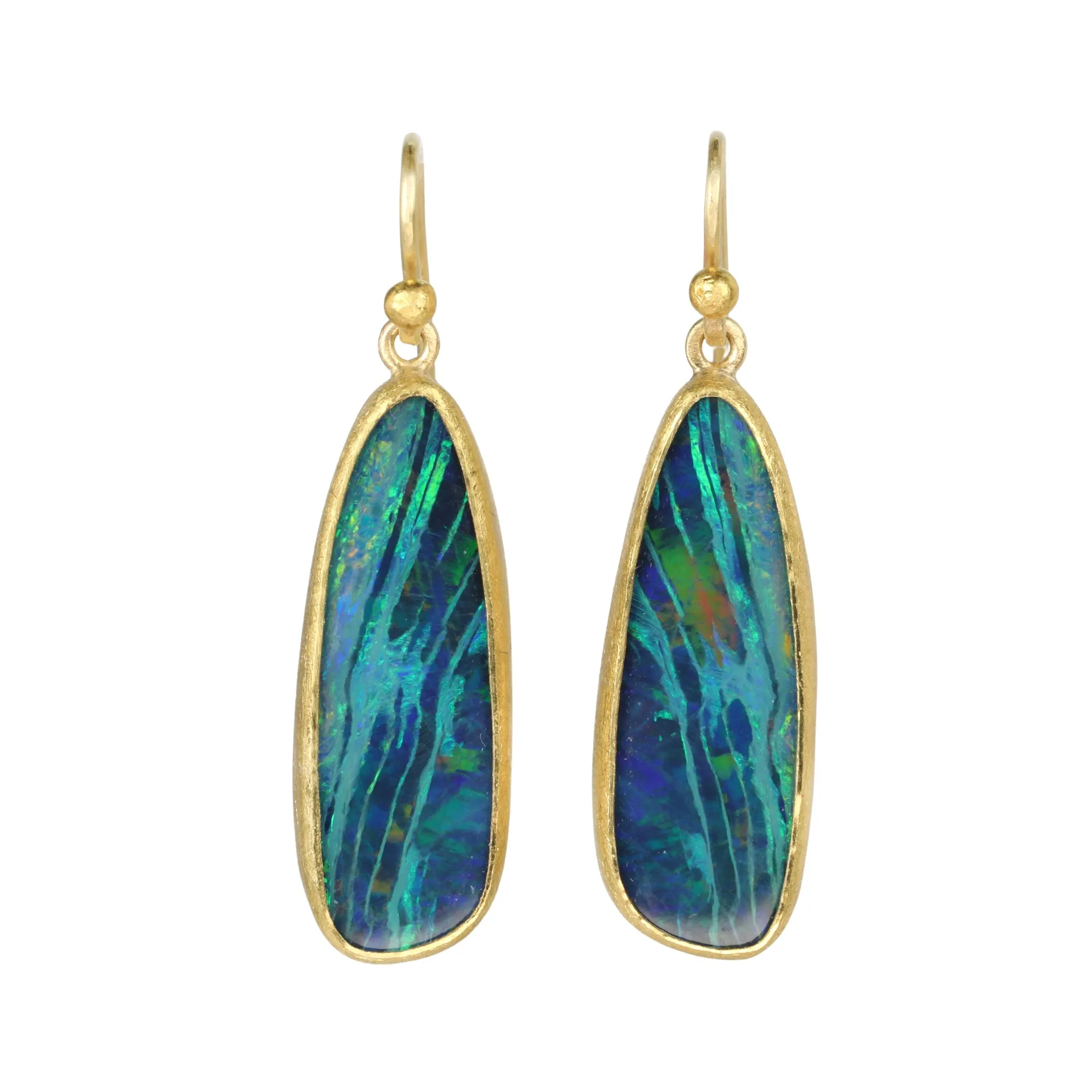 22K & 18K Gold Bezel-Set Elongated Australian Opal Doublet Earrings