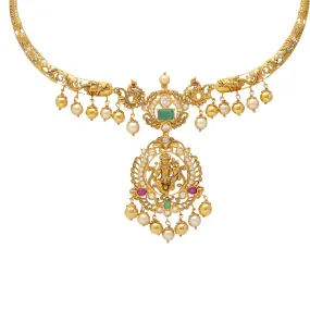 22K Yellow Gold & Gemstone Kanti Temple Necklace (44.1gm)