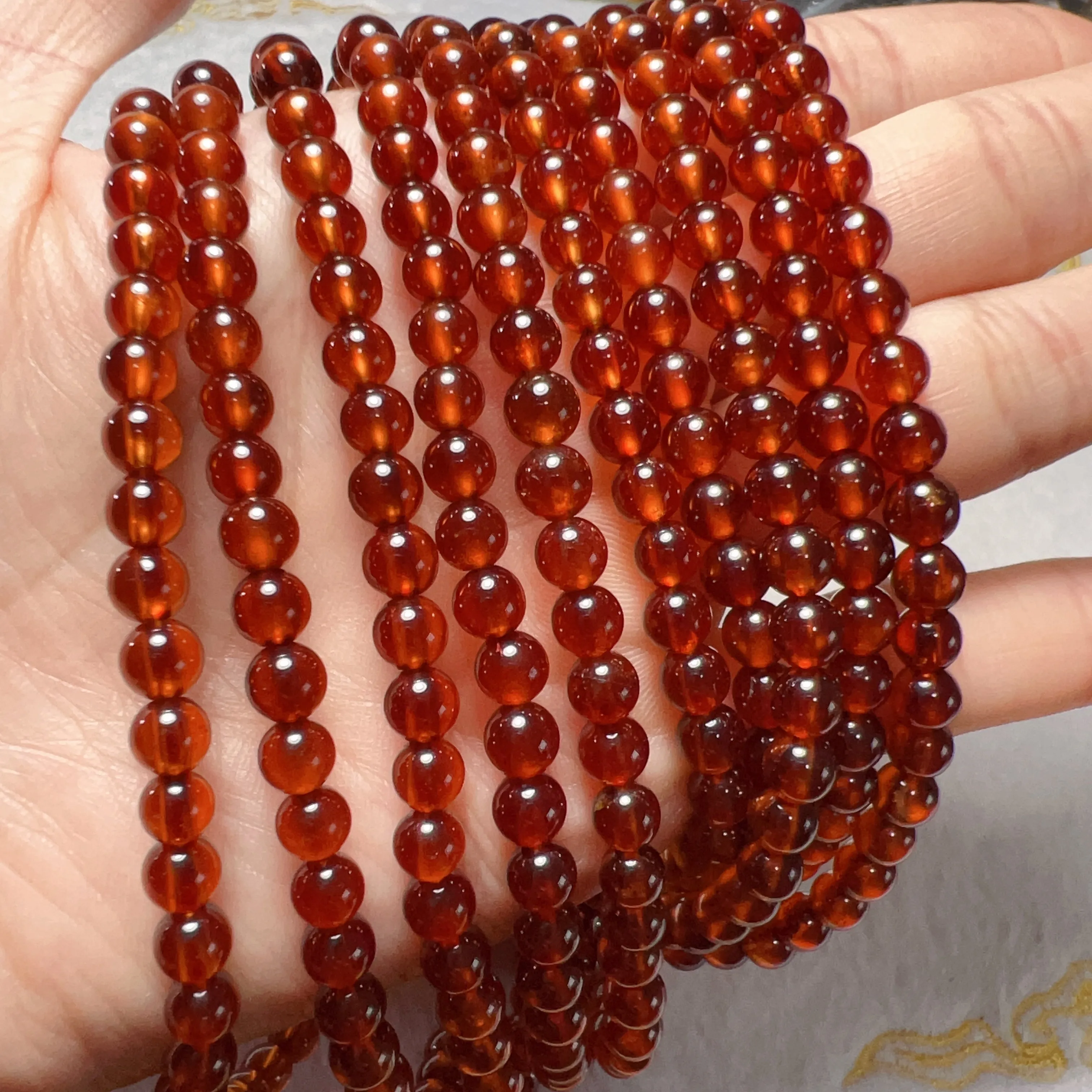 3-Wraps 5.6mm Natural High-clarity Spessartine Orange Garnet Beaded Bracelets for DIY Jewelry Project